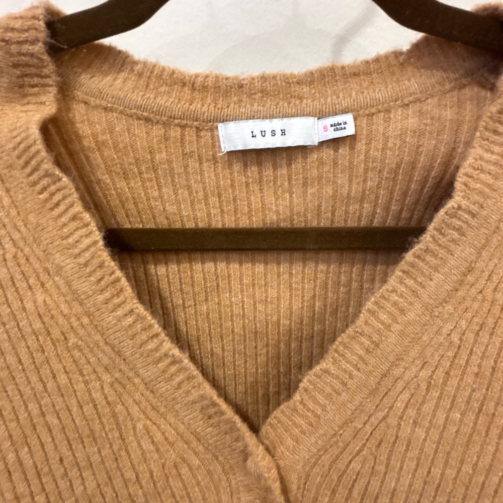 Lush Camel Ribbed Cardigan - Picture 2 of 3